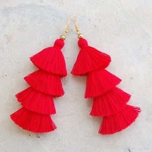 Red tassel earrings
